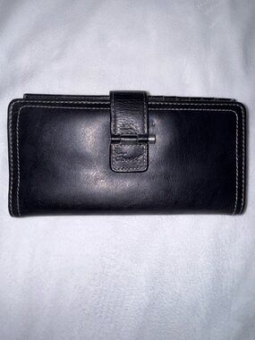 Fossil Black Leather Organizer Clutch Wallet Buckle ID Card Holder